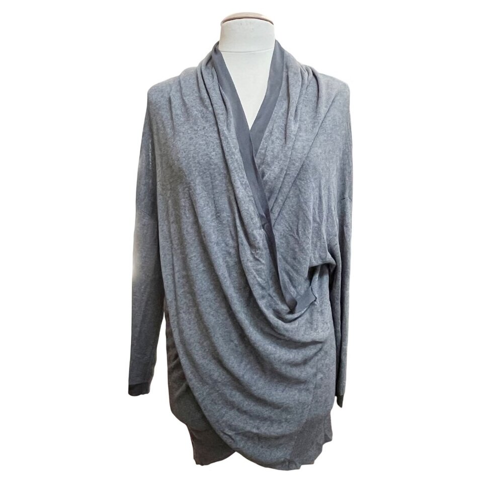 Armani Collezioni Gray Cross Drape Sweater Wool Blend Long Sleeve Women Size 14